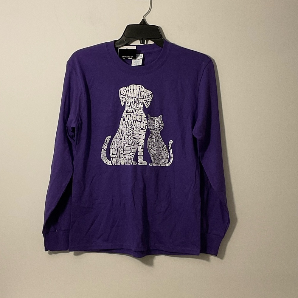 LA Pop Art Purple Cat Silhouette Long Sleeve Shirt